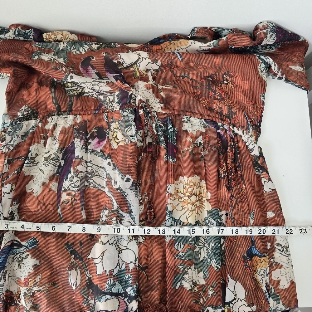 Hemant & Nandita Zeri Tiered Floral Bird Print Peasant Dress 8 Ruffle Sleeves - Picture 12 of 14